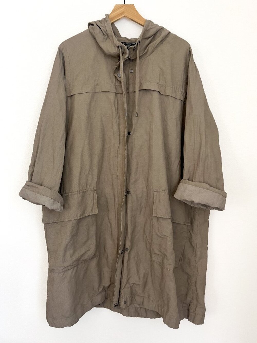 Eileen Fisher Taupe Hooded Lightweight Utility Jacket 1X